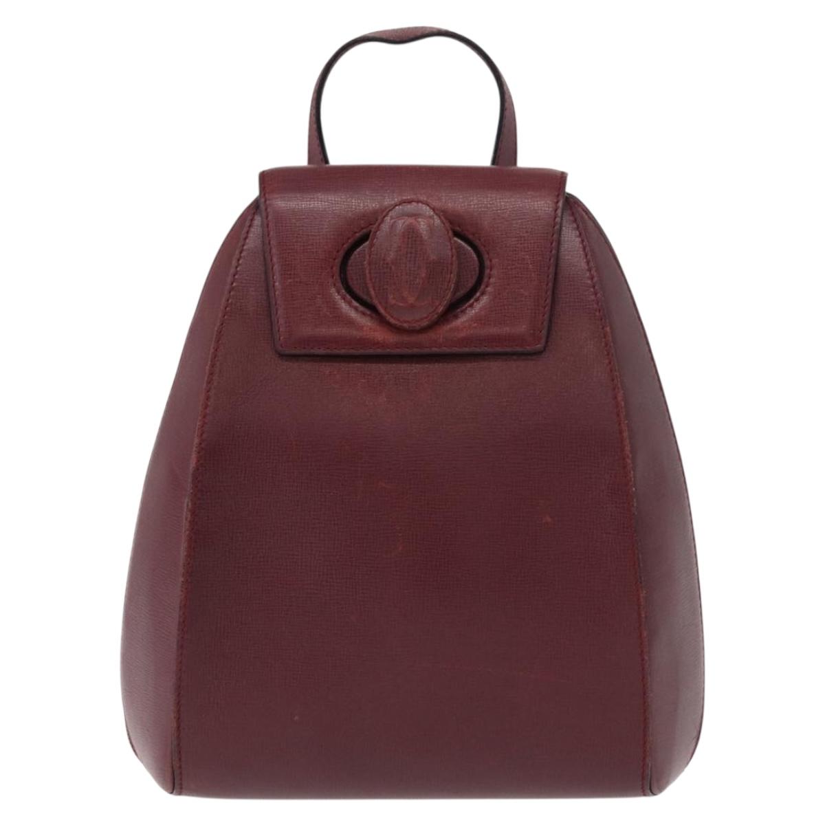 CARTIER Backpack Leather Bordeaux Gold Auth BA7824