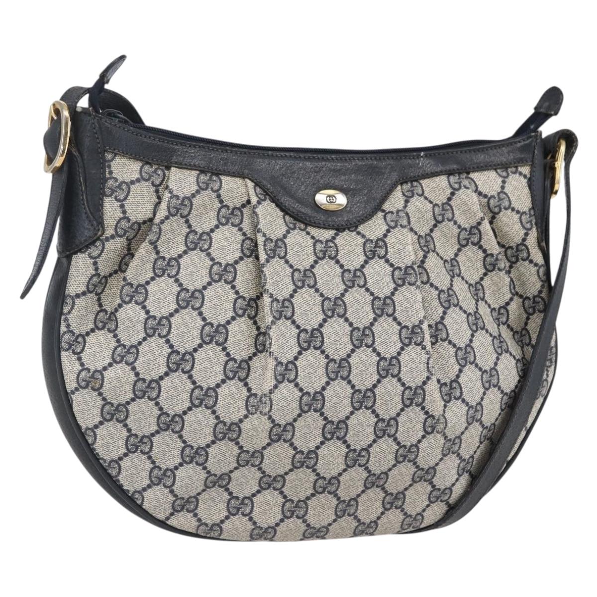 GUCCI GG Supreme Shoulder Bag PVC Navy Gold 41 02 058 Auth BA7826