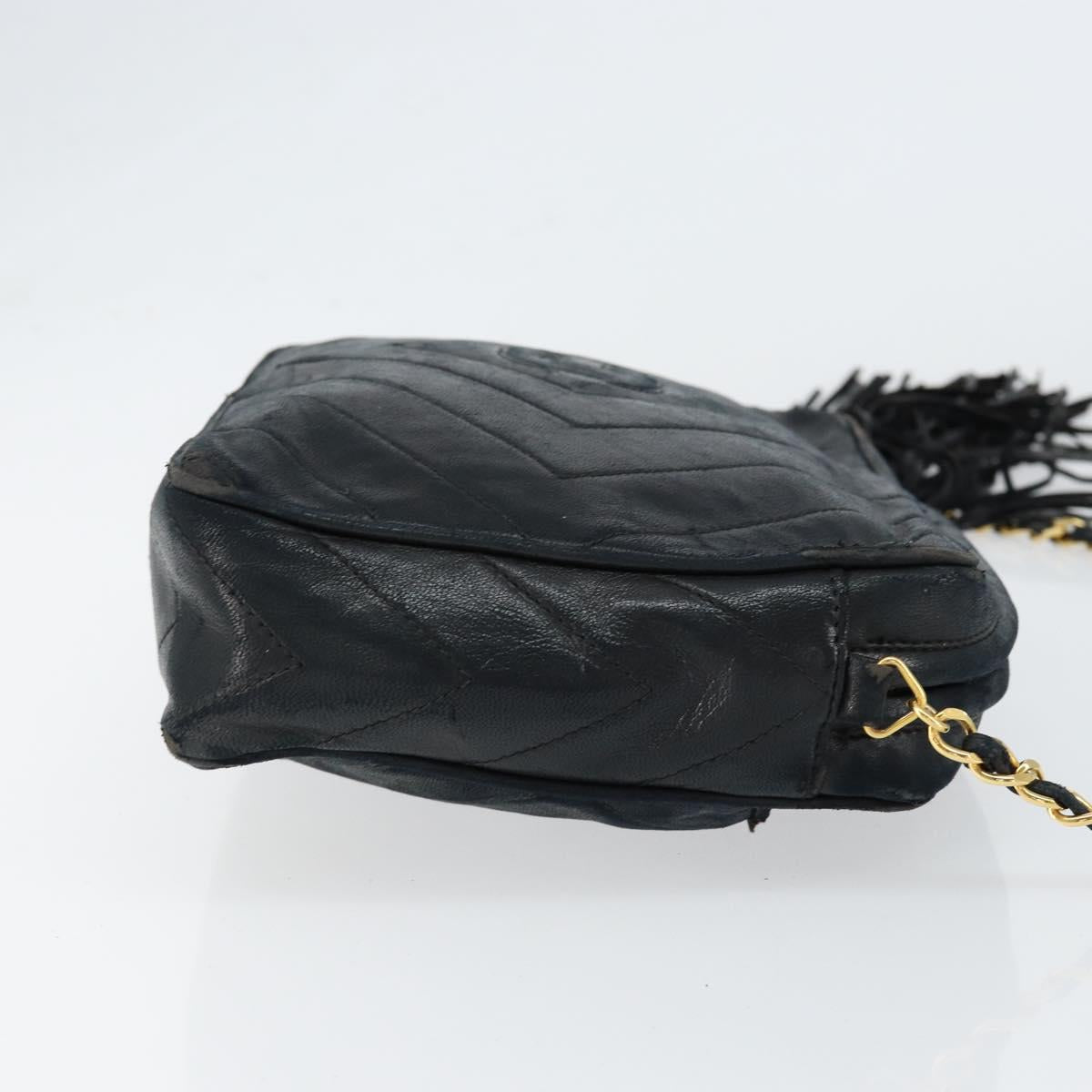 CHANEL Chain Shoulder Bag Lamb Skin Black Gold CC Auth BA7827