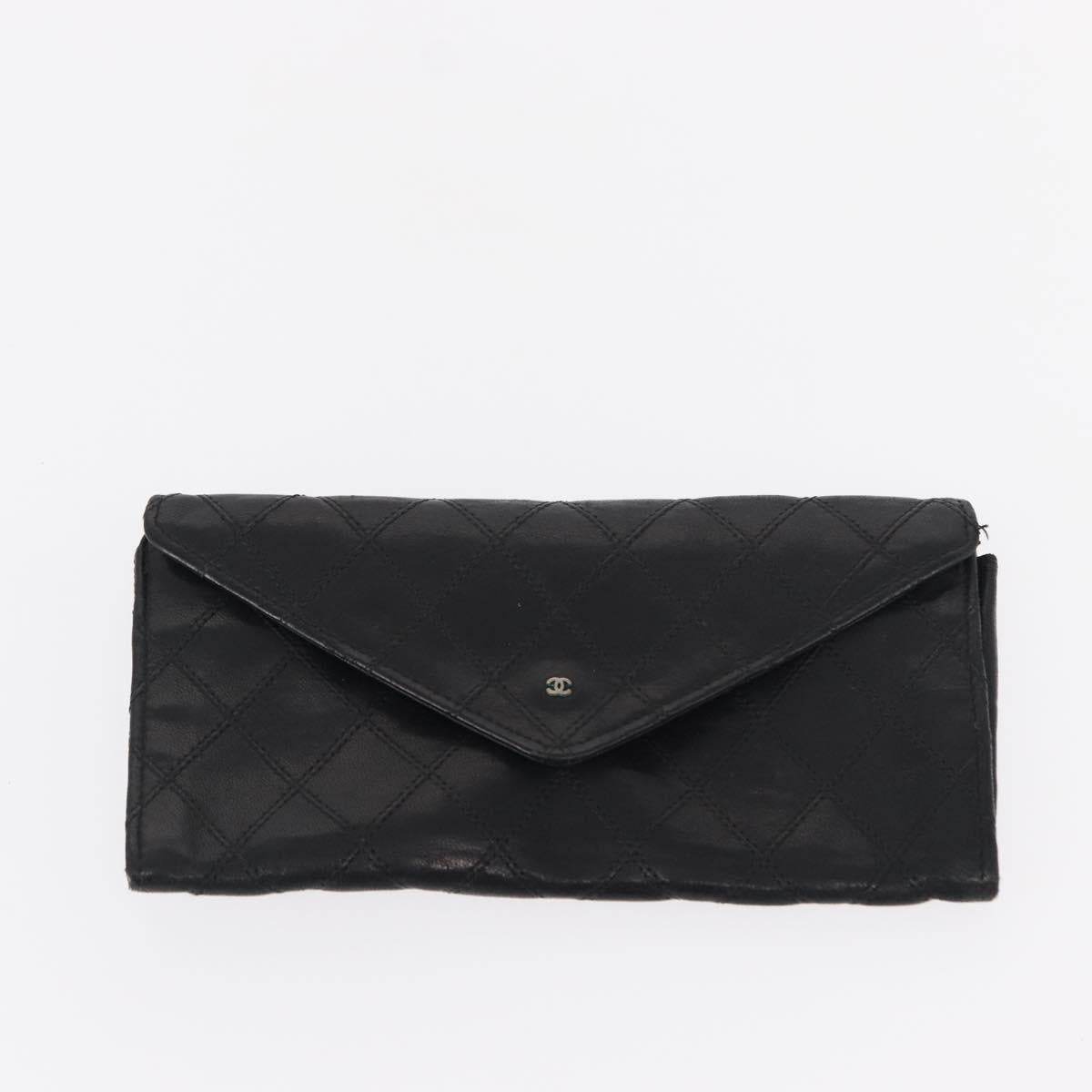 CHANEL Wallet Leather 5 Set Beige Black CC Auth BA7834