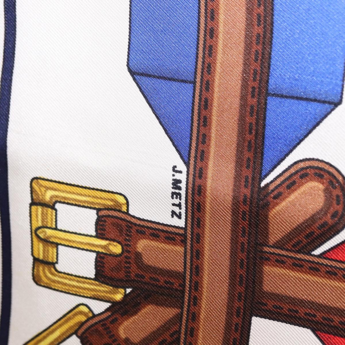 HERMES Carre 90 Scarf Silk ""J.METZ"" Navy Auth BA7837