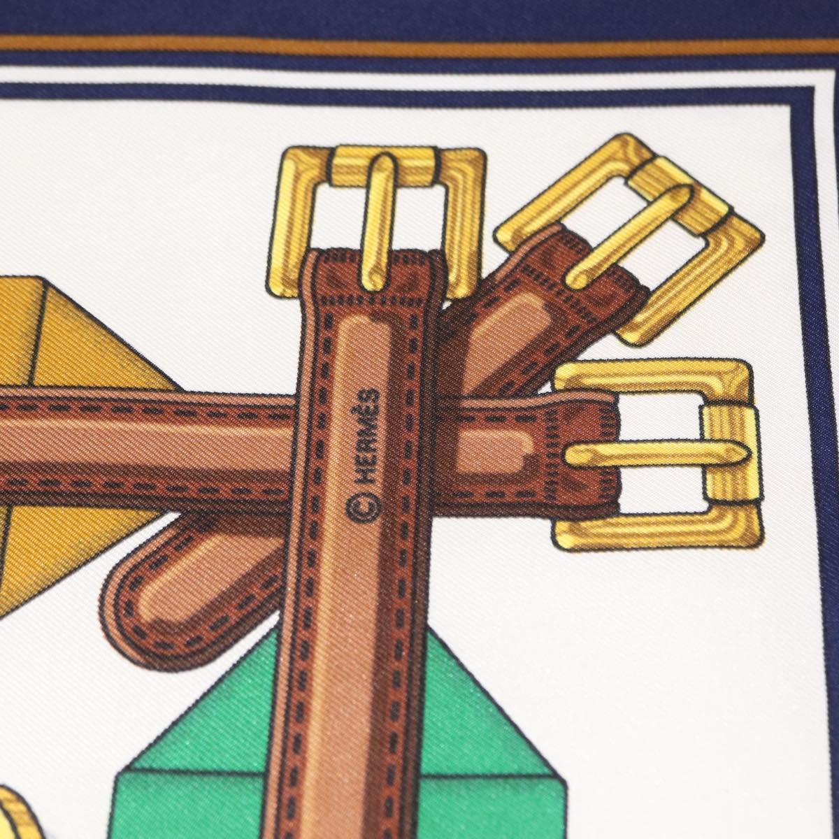 HERMES Carre 90 Scarf Silk ""J.METZ"" Navy Auth BA7837