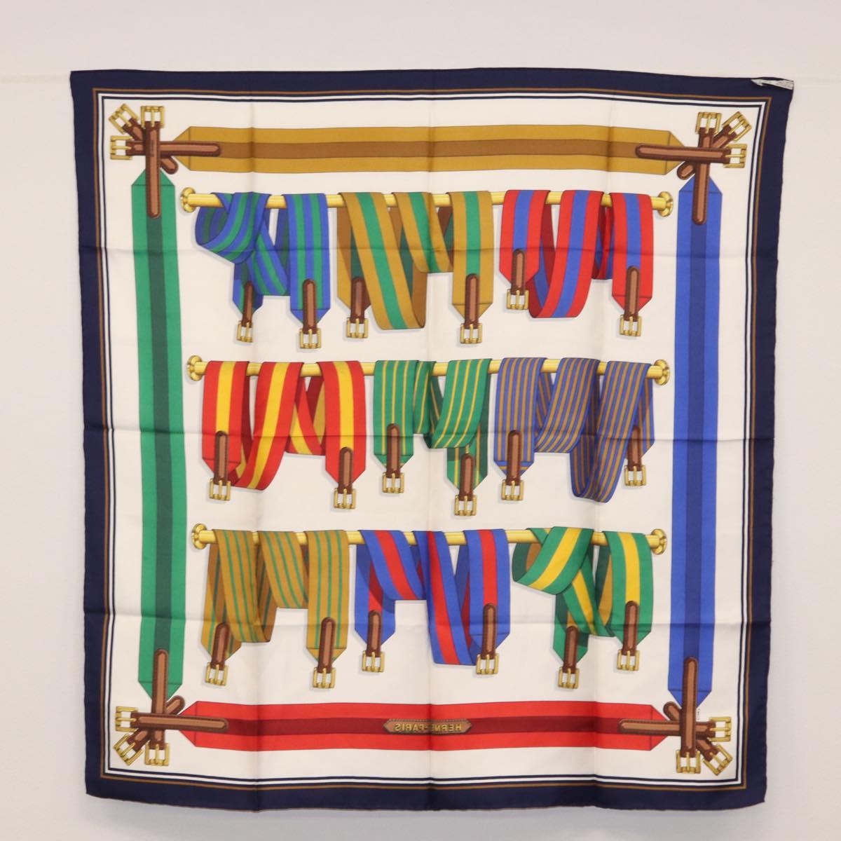 HERMES Carre 90 Scarf Silk ""J.METZ"" Navy Auth BA7837