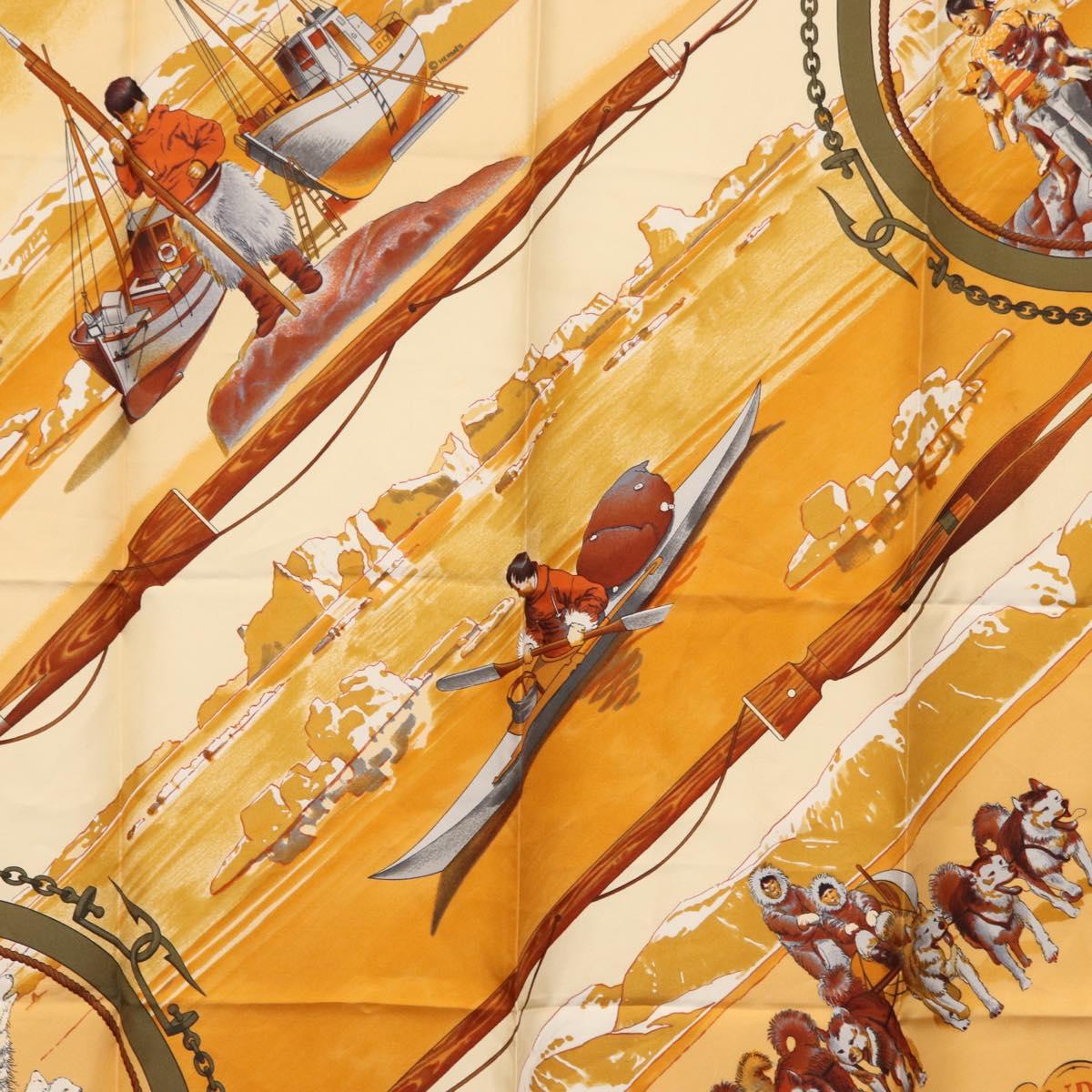 HERMES Carre 90 Scarf Silk ""GRONLAND"" Khaki Auth BA7838