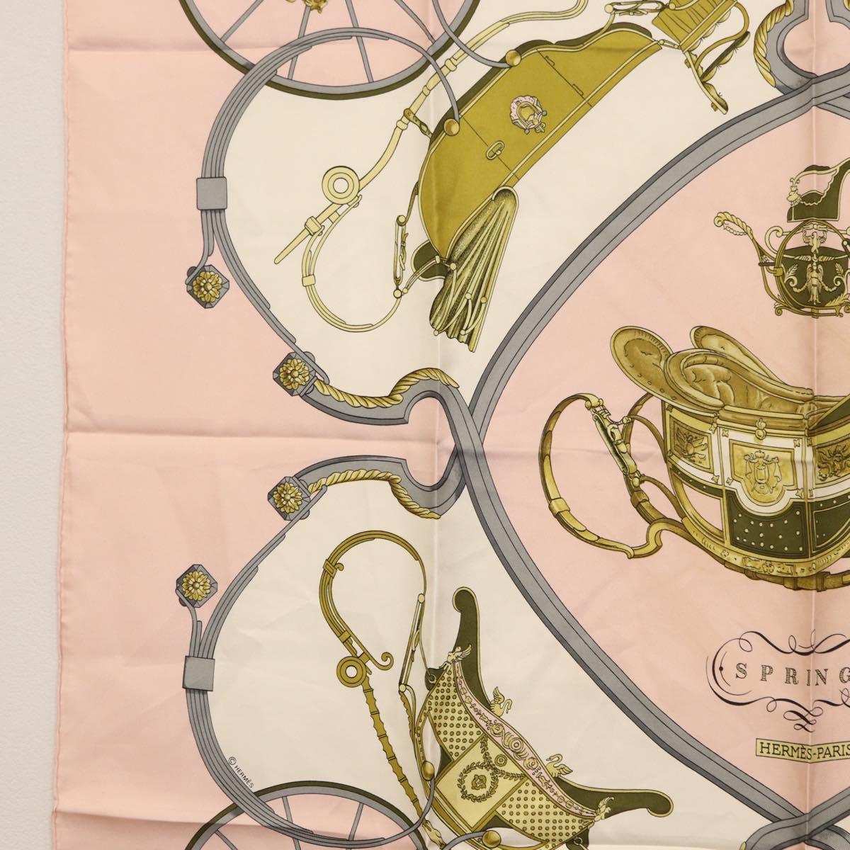 HERMES Carre 90 Scarf Silk ""SPRINGS"" Pink Auth BA7839