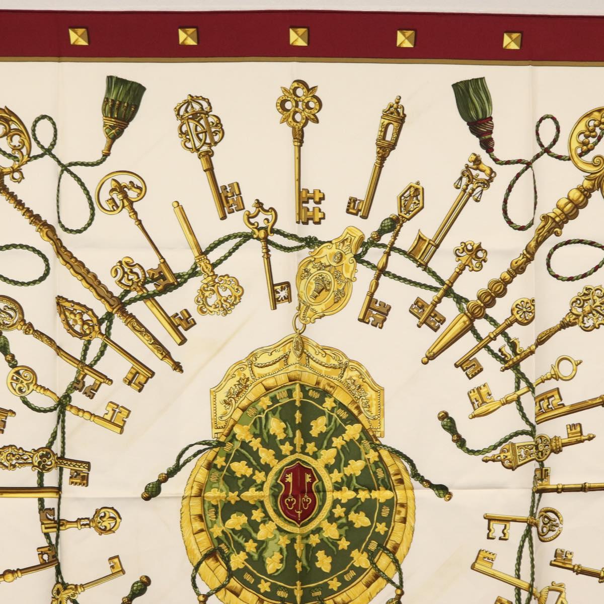 HERMES Carre 90 Scarf Silk ""Les Clés"" Bordeaux Auth BA7841