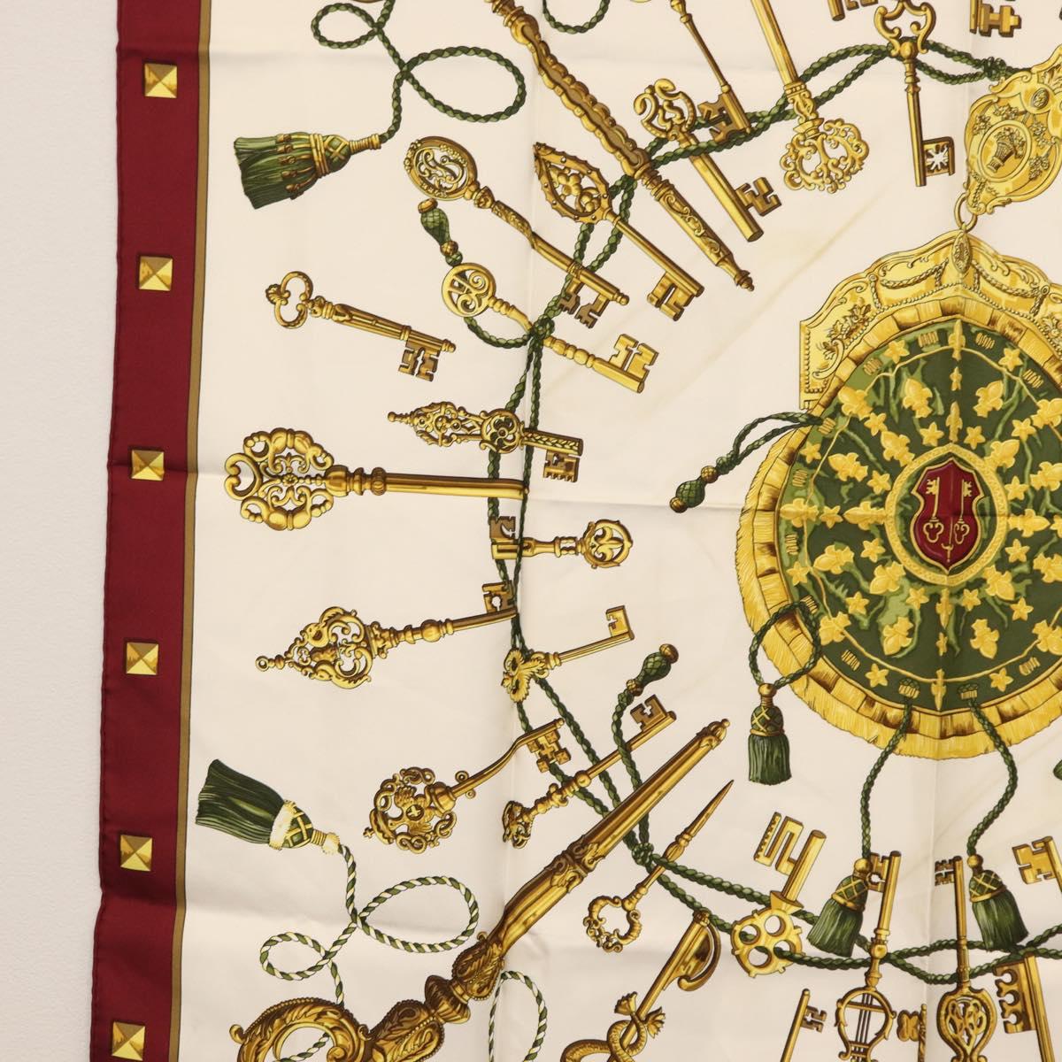 HERMES Carre 90 Scarf Silk ""Les Clés"" Bordeaux Auth BA7841