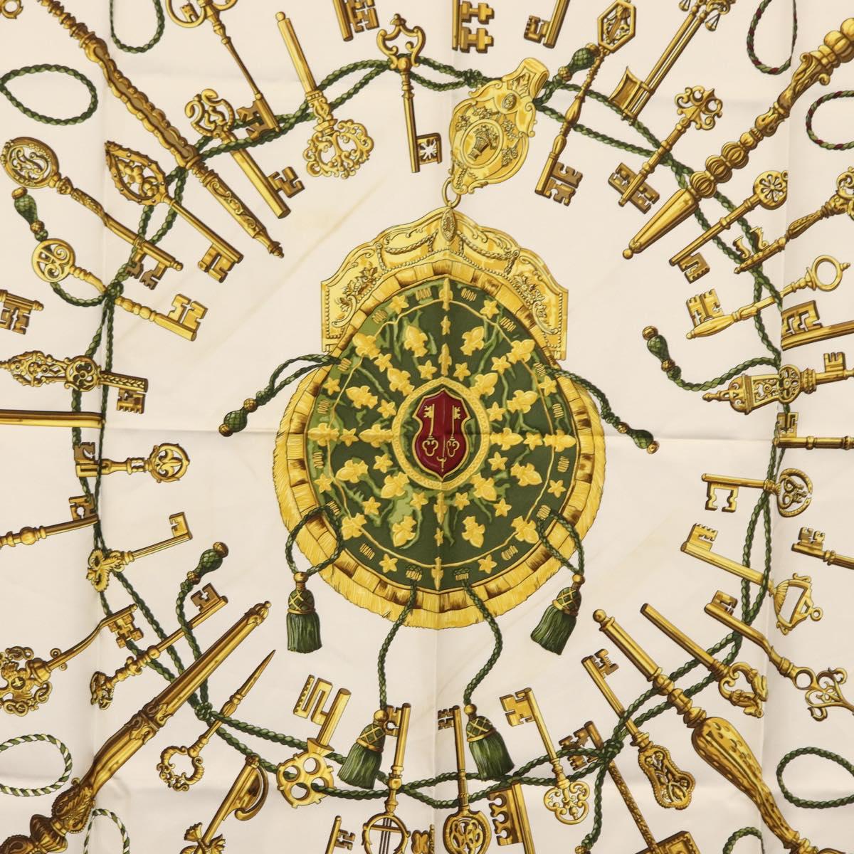 HERMES Carre 90 Scarf Silk ""Les Clés"" Bordeaux Auth BA7841