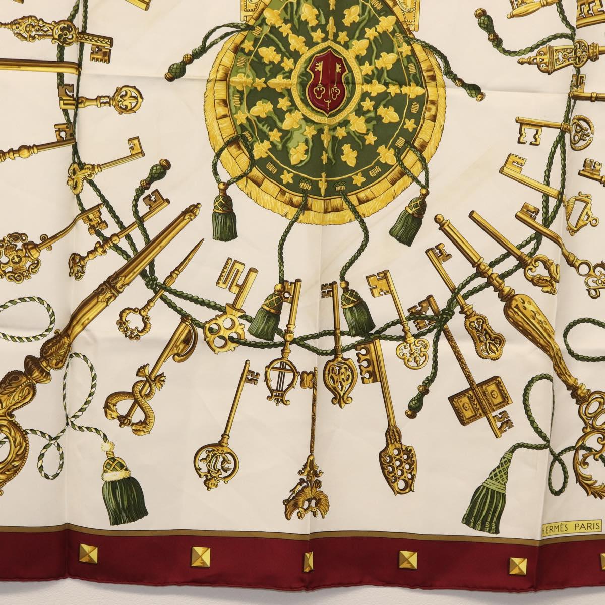 HERMES Carre 90 Scarf Silk ""Les Clés"" Bordeaux Auth BA7841
