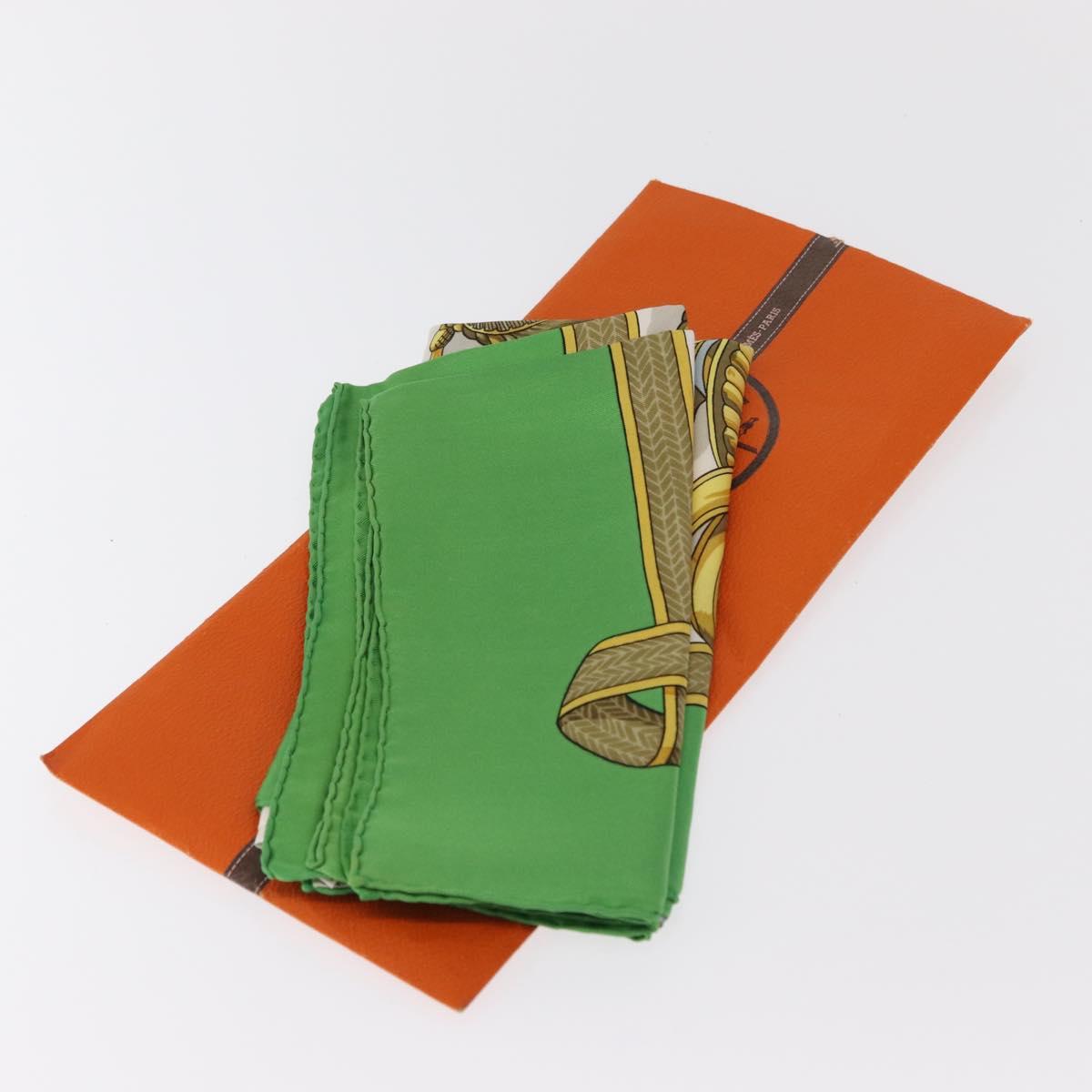 HERMES Carre 90 Scarf Silk ""Frontaux et cocardes"" Green Auth BA7842