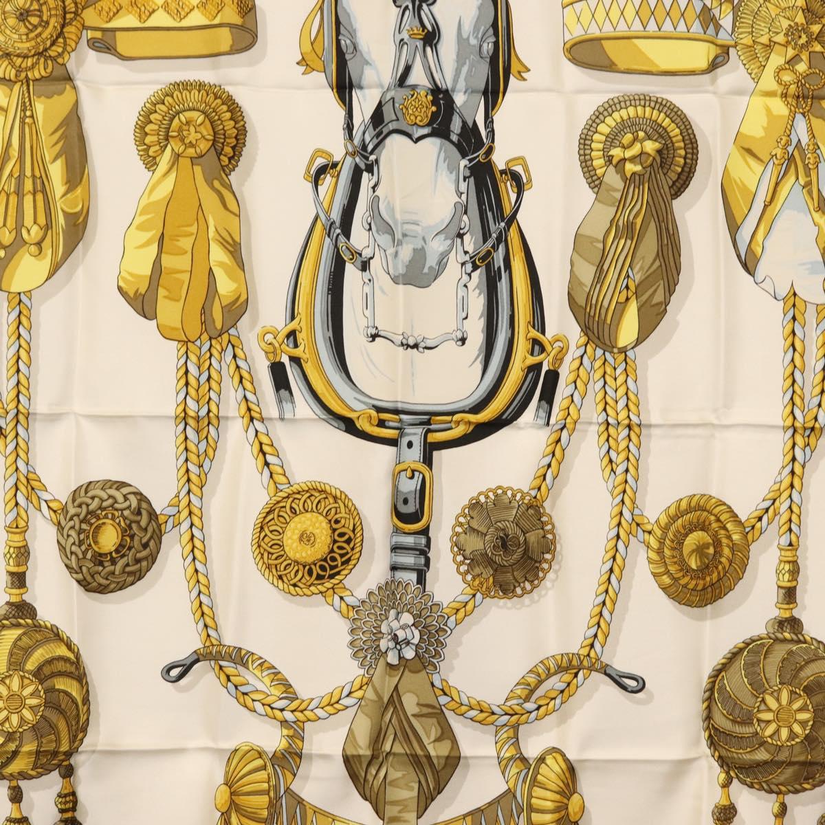 HERMES Carre 90 Scarf Silk ""Frontaux et cocardes"" Green Auth BA7842