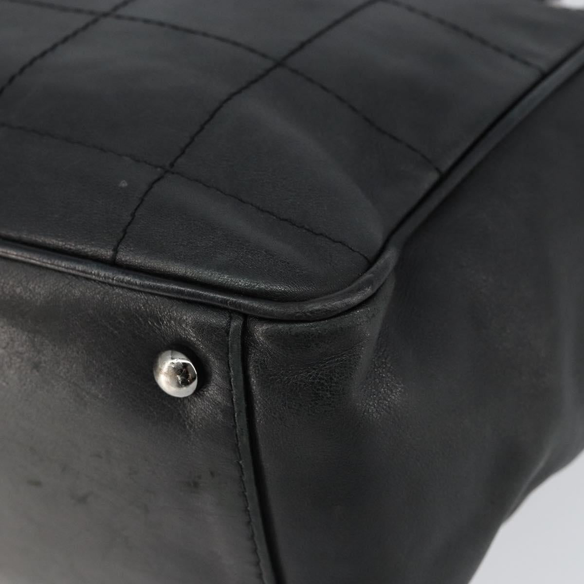 CHANEL Choco Bar Tote Bag Leather Black Silver CC Auth BA7844