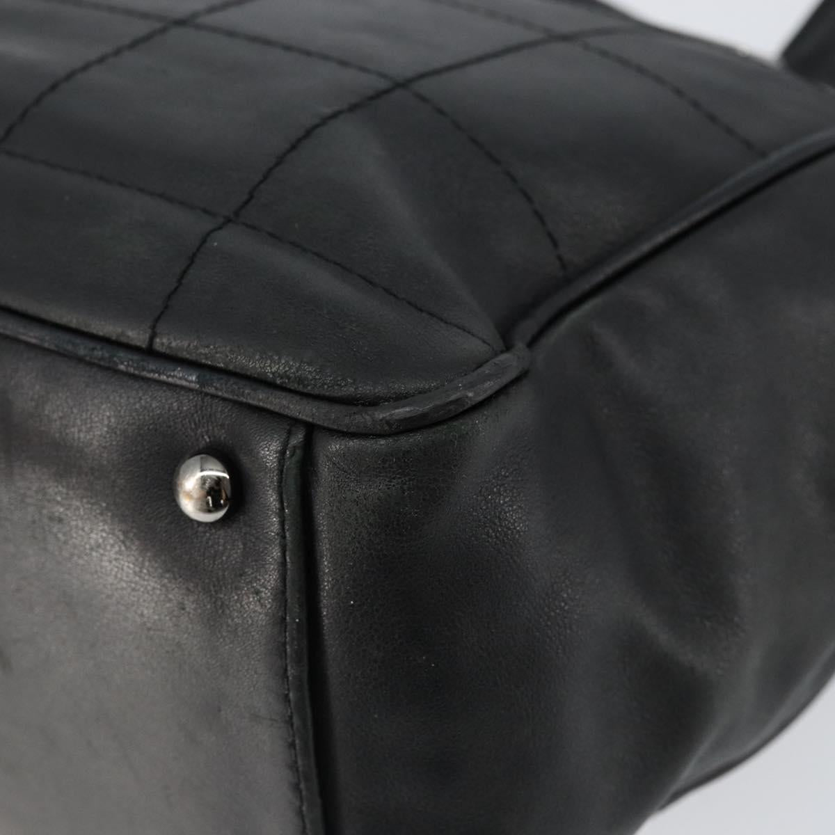 CHANEL Choco Bar Tote Bag Leather Black Silver CC Auth BA7844