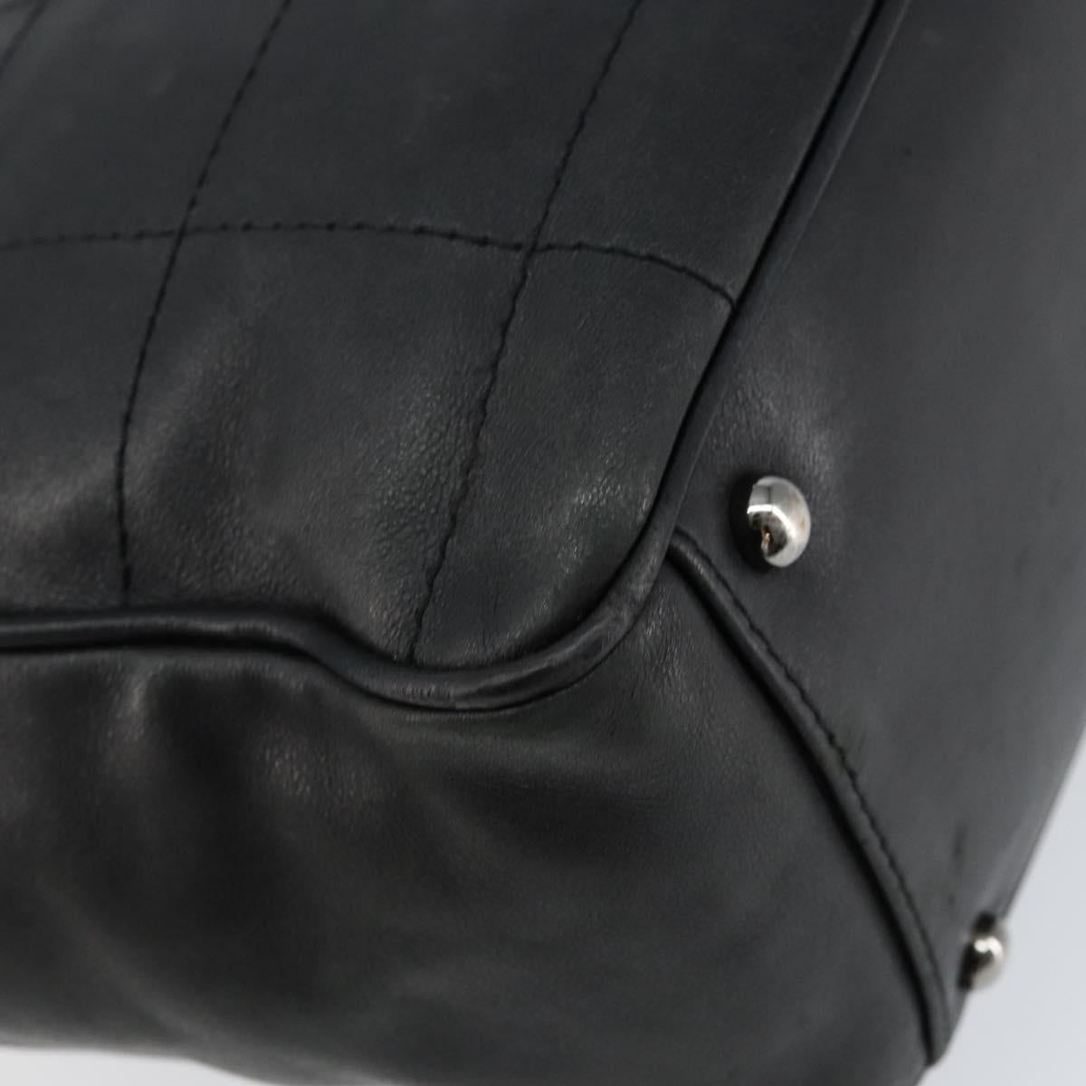 CHANEL Choco Bar Tote Bag Leather Black Silver CC Auth BA7844