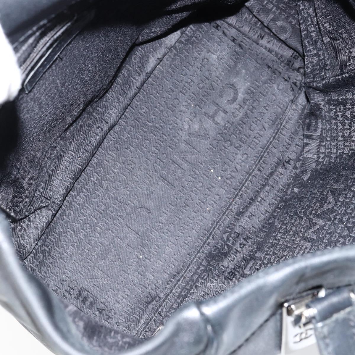 CHANEL Choco Bar Tote Bag Leather Black Silver CC Auth BA7844