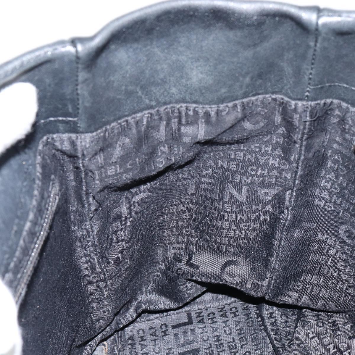 CHANEL Choco Bar Tote Bag Leather Black Silver CC Auth BA7844