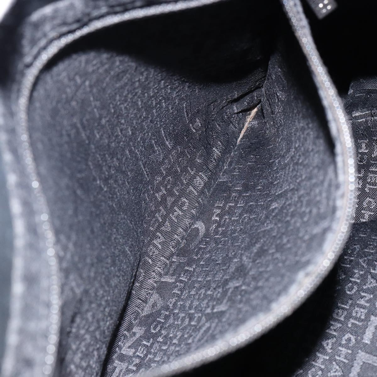 CHANEL Choco Bar Tote Bag Leather Black Silver CC Auth BA7844