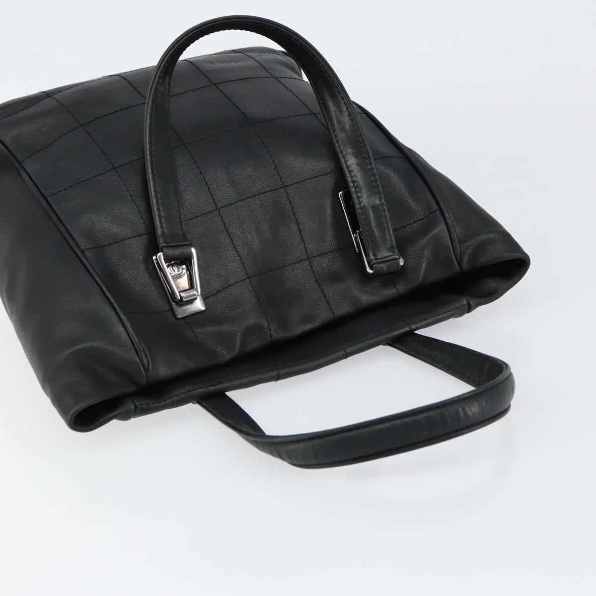 CHANEL Choco Bar Tote Bag Leather Black Silver CC Auth BA7844