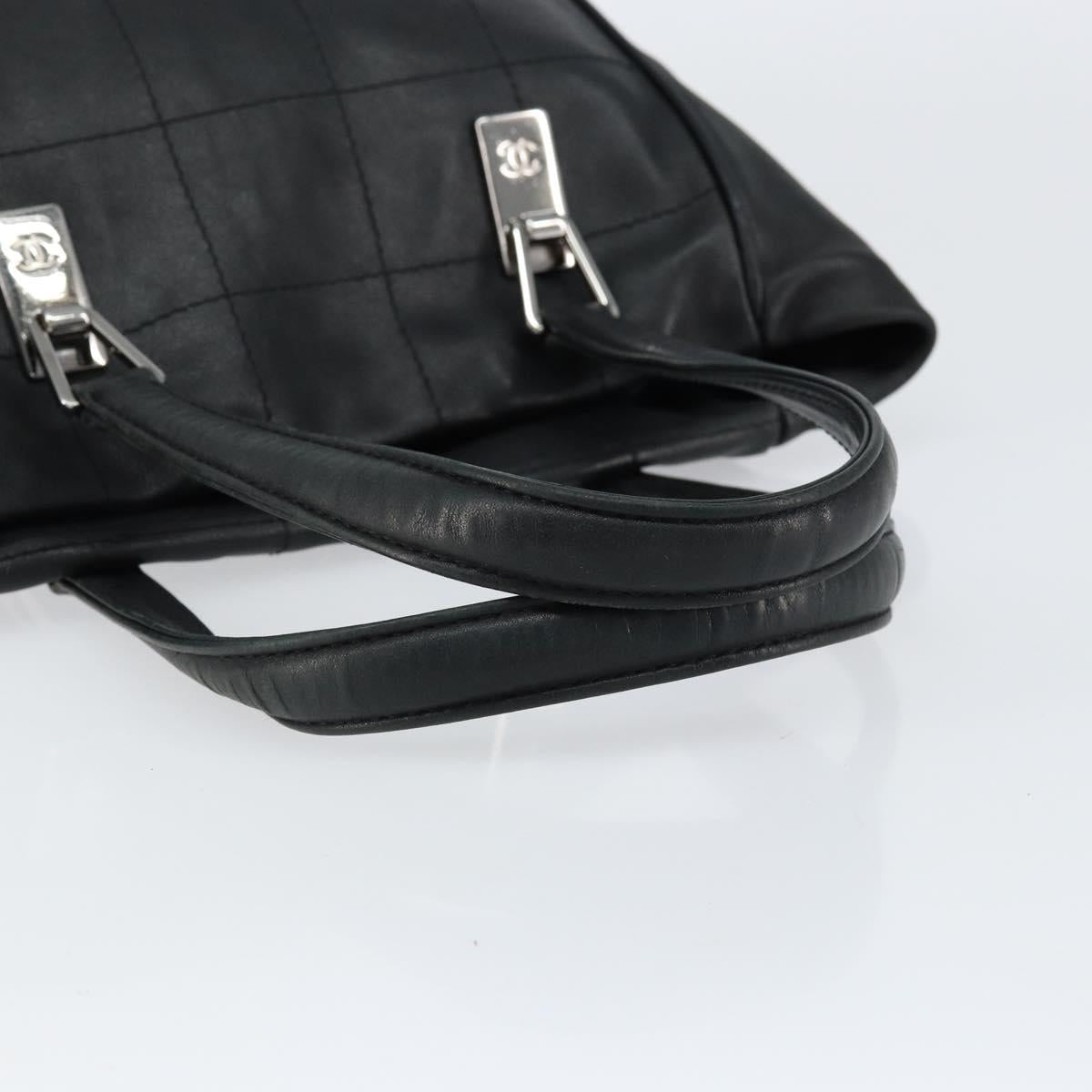 CHANEL Choco Bar Tote Bag Leather Black Silver CC Auth BA7844