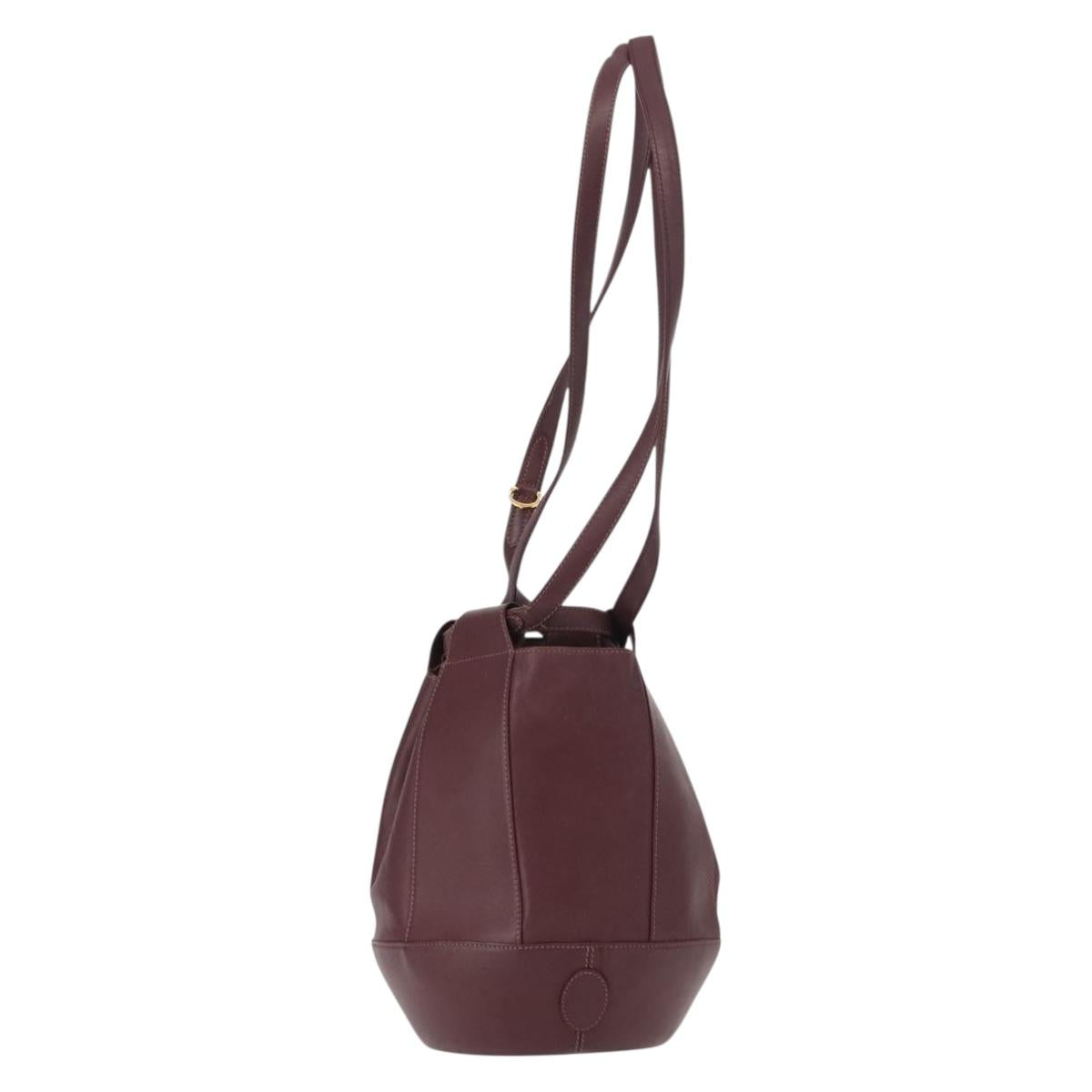 CARTIER Must Line Shoulder Bag Leather Bordeaux Gold Auth BA7848