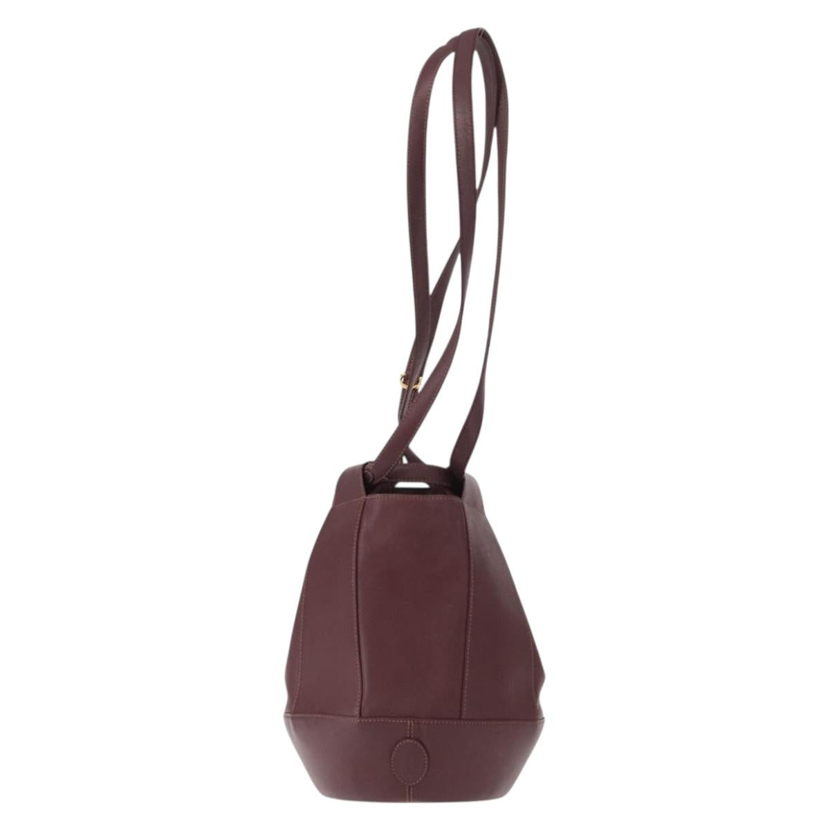 CARTIER Must Line Shoulder Bag Leather Bordeaux Gold Auth BA7848