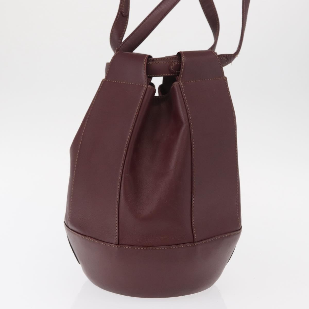 CARTIER Must Line Shoulder Bag Leather Bordeaux Gold Auth BA7848