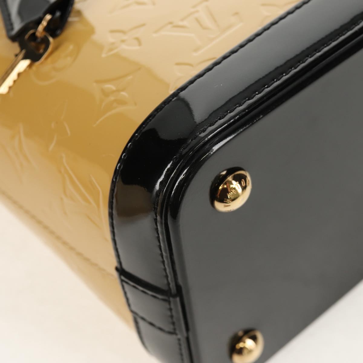 LOUIS VUITTON Monogram Vernis Lockit PM Tote Bag Beige Black M90251 Auth BA7933M