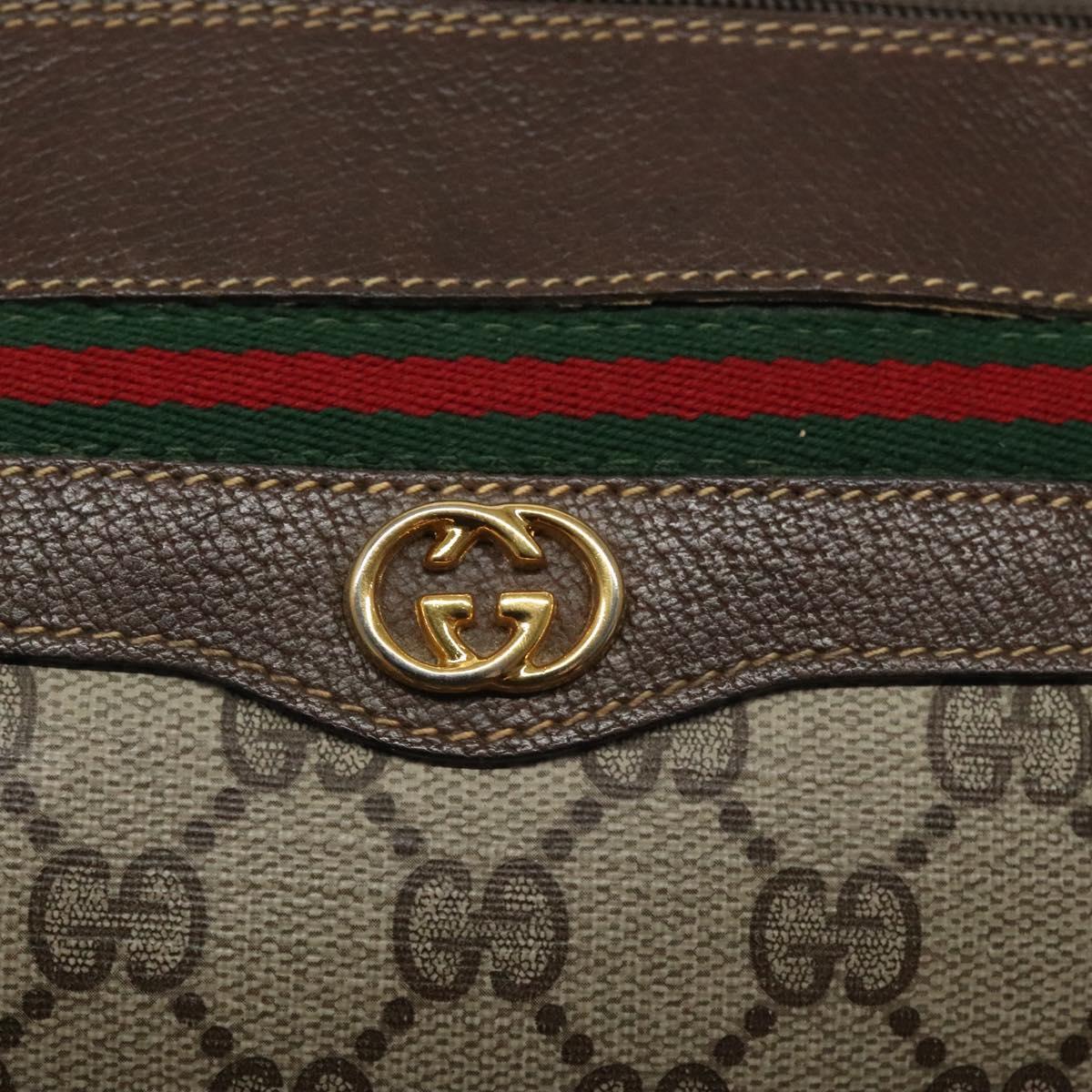 GUCCI GG Supreme Web Sherry Line Bag PVC Beige Gold 001 58 0918 Auth BA794