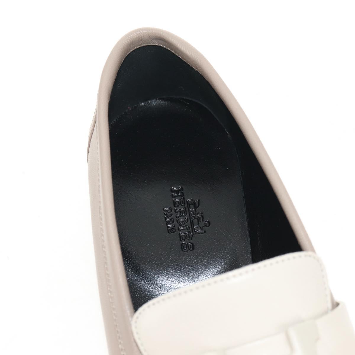 HERMES Moccasin Royale Shoes Leather Beige Auth BA7957M