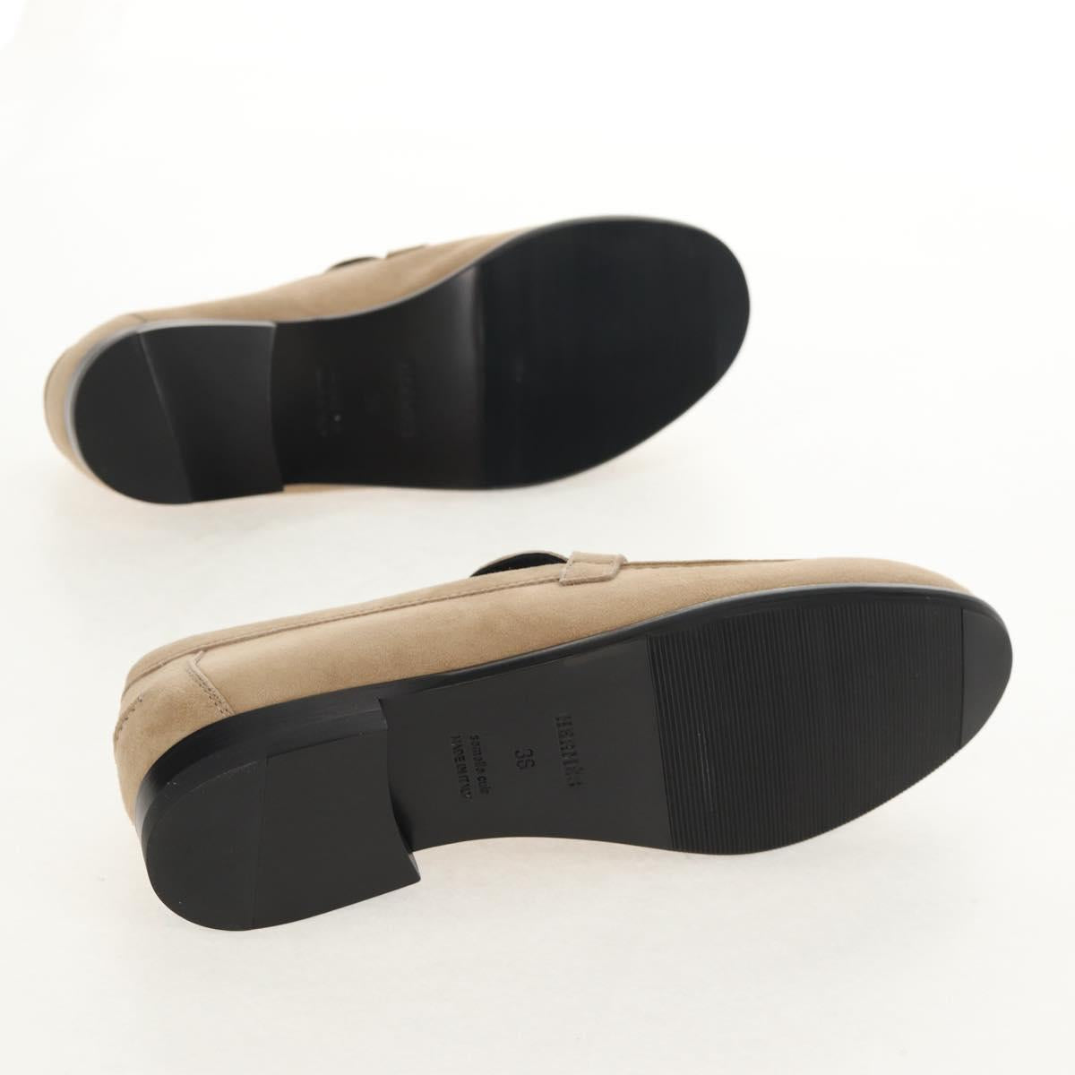 HERMES Destan Kelly Buckle Loafers Shoes Suede Beige Auth BA7958M