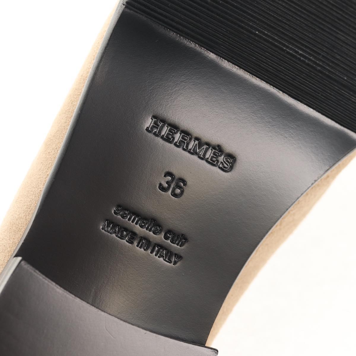 HERMES Destan Kelly Buckle Loafers Shoes Suede Beige Auth BA7958M