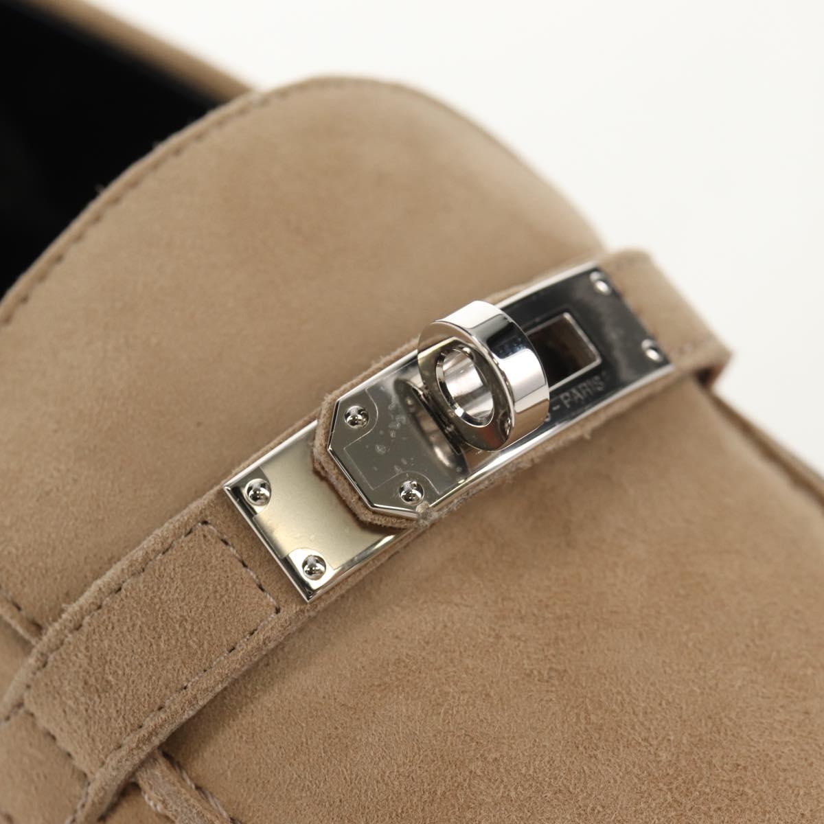 HERMES Destan Kelly Buckle Loafers Shoes Suede Beige Auth BA7958M