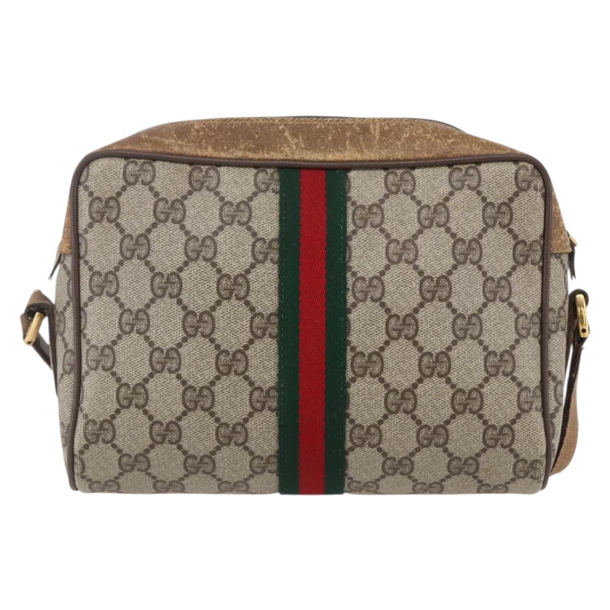 GUCCI GG Supreme Web Sherry Line Bag PVC Beige Gold 98 02 004 Auth BA7967