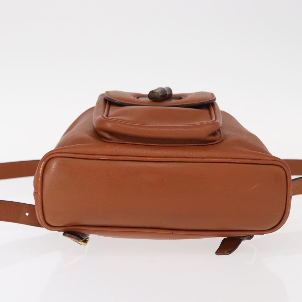 GUCCI Bamboo Backpack Leather Brown Gold 003 2058 0030 Auth BA7970
