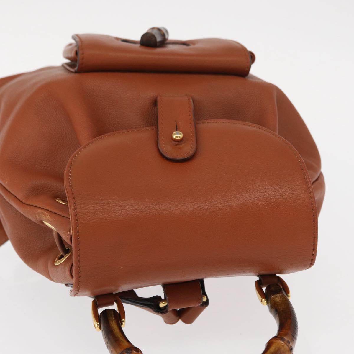 GUCCI Bamboo Backpack Leather Brown Gold 003 2058 0030 Auth BA7970