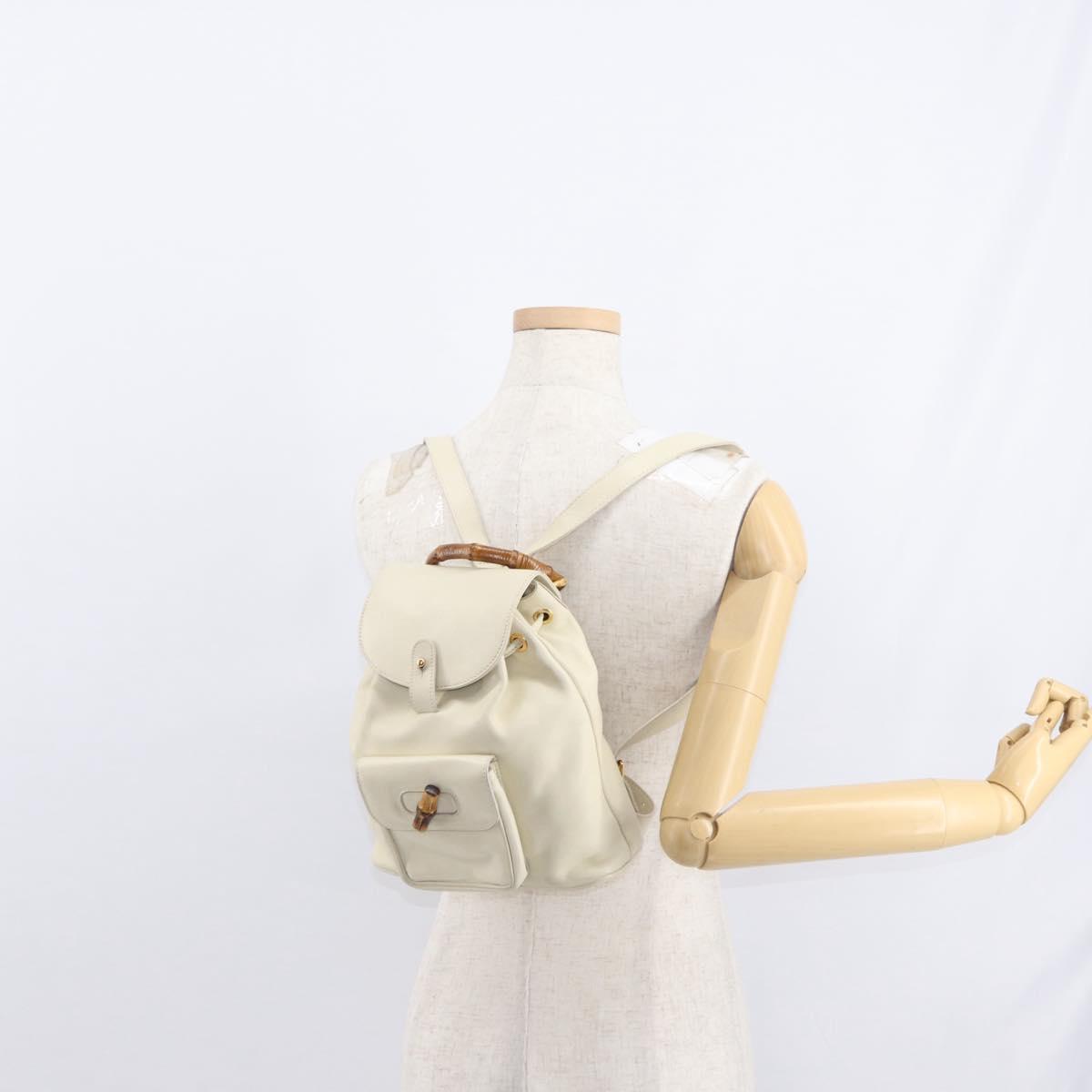 GUCCI Bamboo Backpack Leather White Gold 003 2058 0030 Auth BA7971