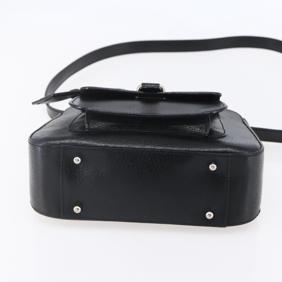 GUCCI Hand Bag Leather 2way Black Silver Auth BA7972