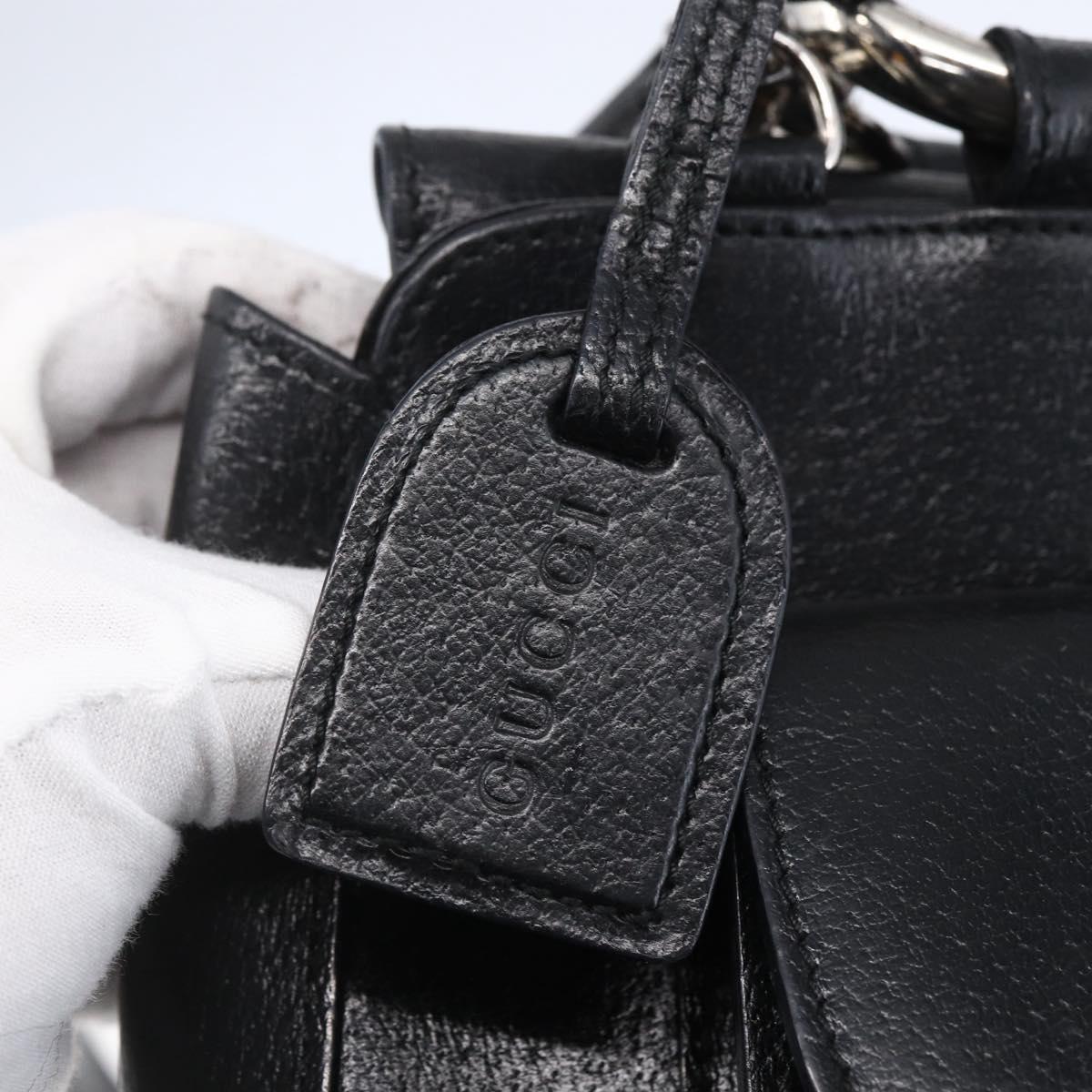 GUCCI Hand Bag Leather 2way Black Silver Auth BA7972