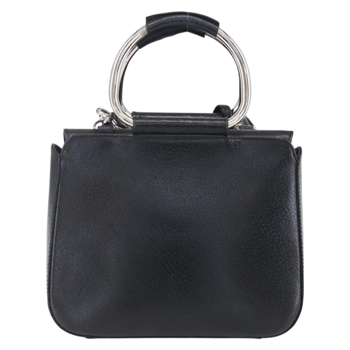GUCCI Hand Bag Leather 2way Black Silver Auth BA7972
