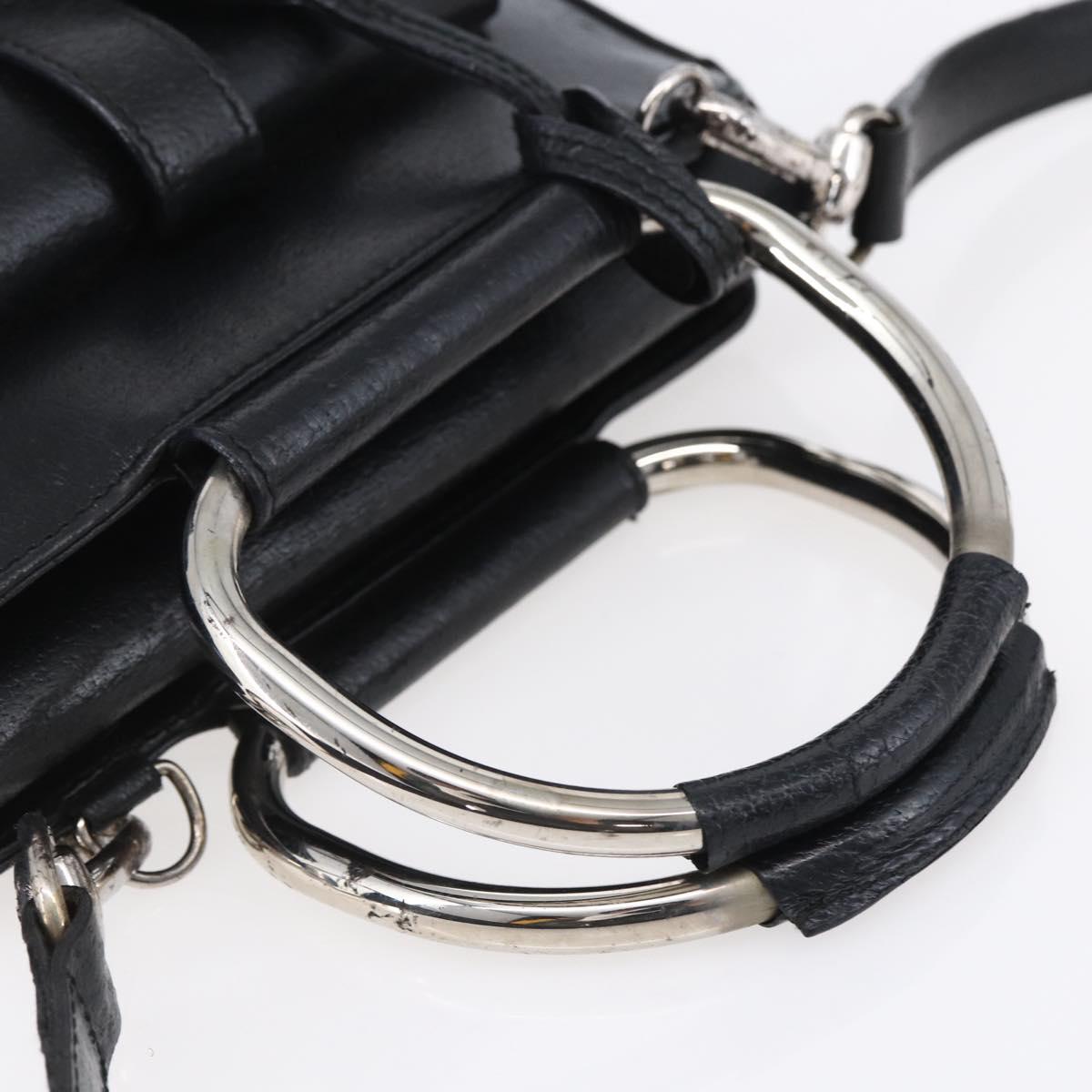 GUCCI Hand Bag Leather 2way Black Silver Auth BA7972