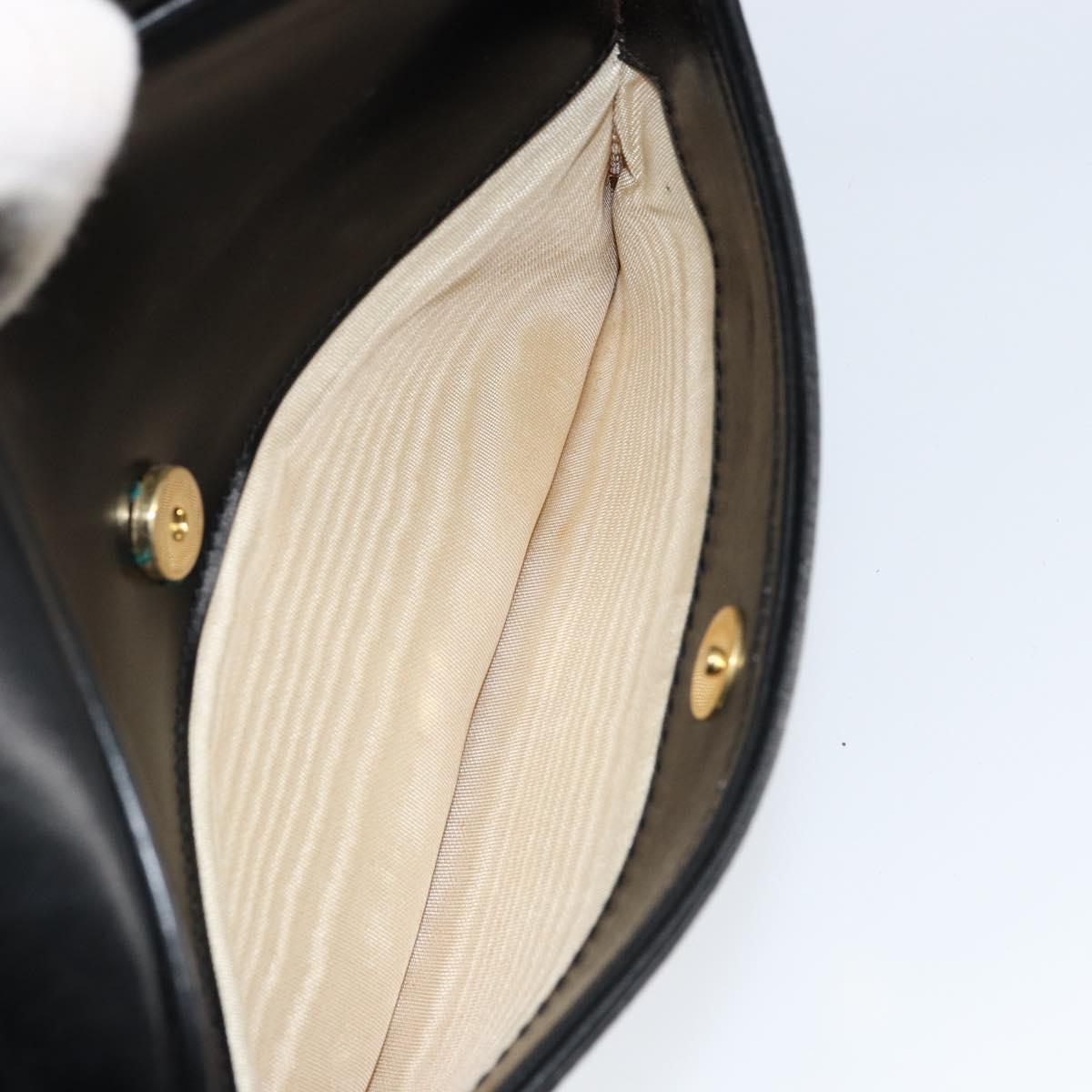 GUCCI Shoulder Bag Leather Black Gold Auth BA7973