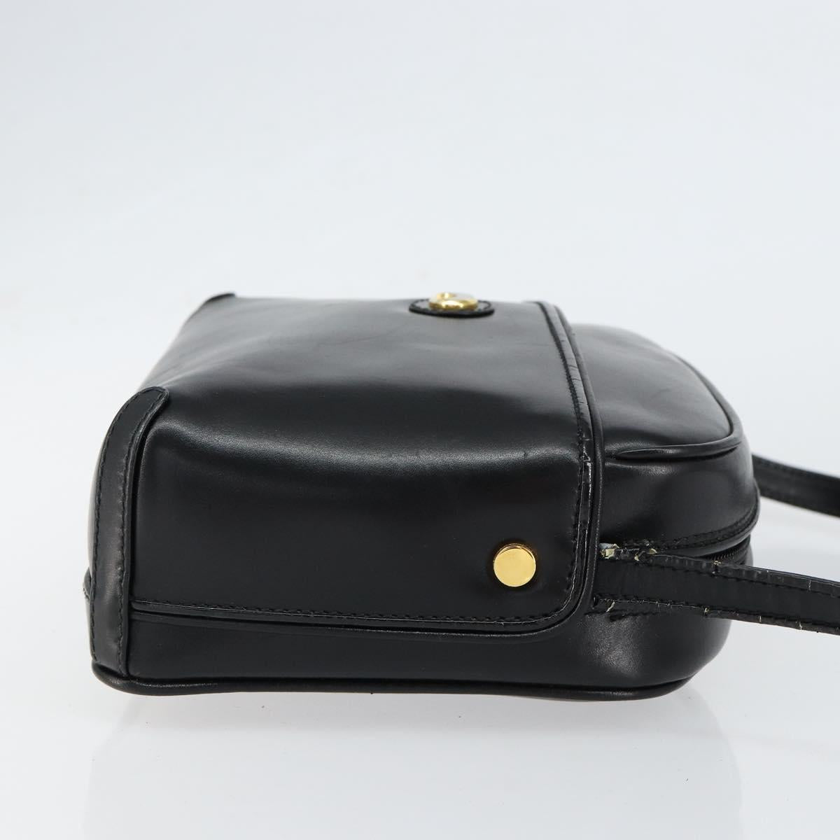 GUCCI Shoulder Bag Leather Black Gold Auth BA7973