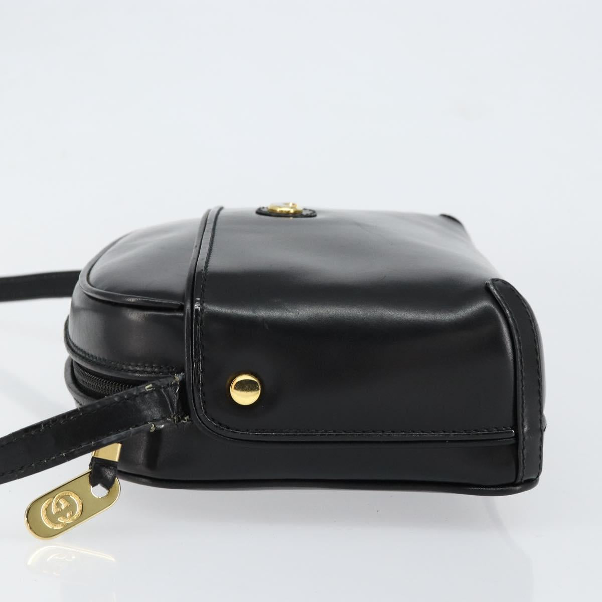 GUCCI Shoulder Bag Leather Black Gold Auth BA7973