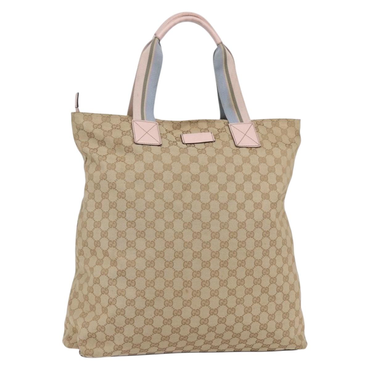 GUCCI GG Canvas Sherry Line Tote Bag Beige Gold 131233 Auth BA7975