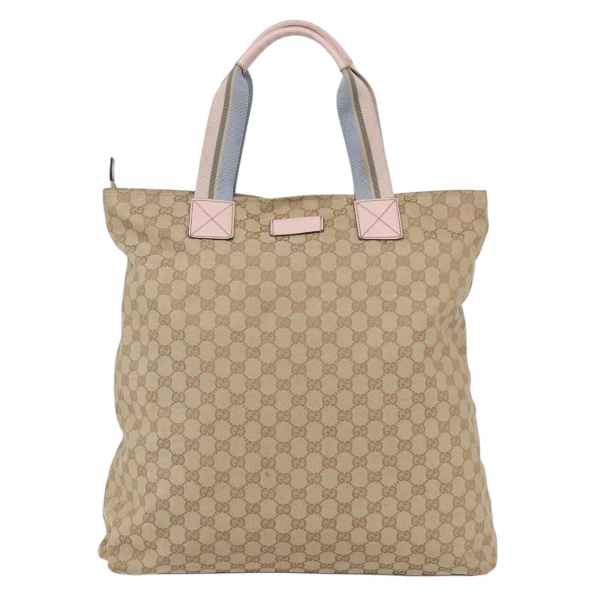 GUCCI GG Canvas Sherry Line Tote Bag Beige Gold 131233 Auth BA7975