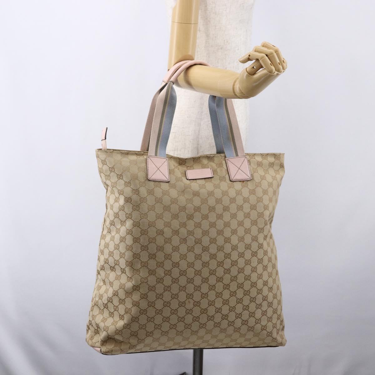 GUCCI GG Canvas Sherry Line Tote Bag Beige Gold 131233 Auth BA7975