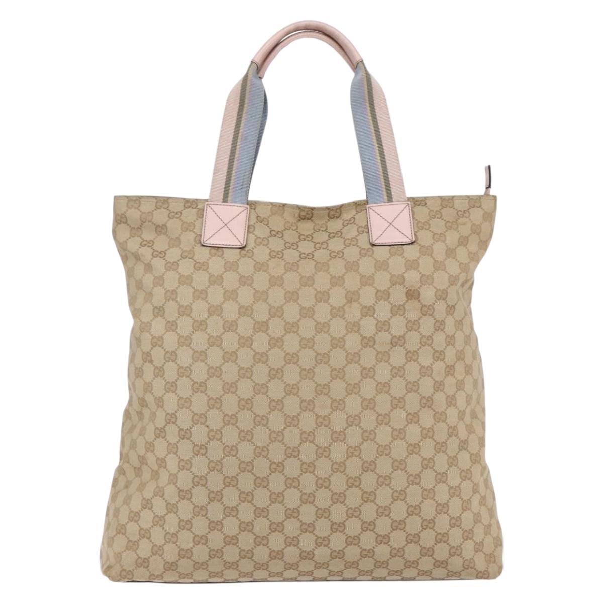 GUCCI GG Canvas Sherry Line Tote Bag Beige Gold 131233 Auth BA7975