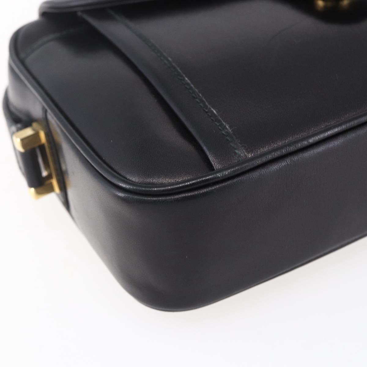 GUCCI Shoulder Bag Leather Black Gold Auth BA7977