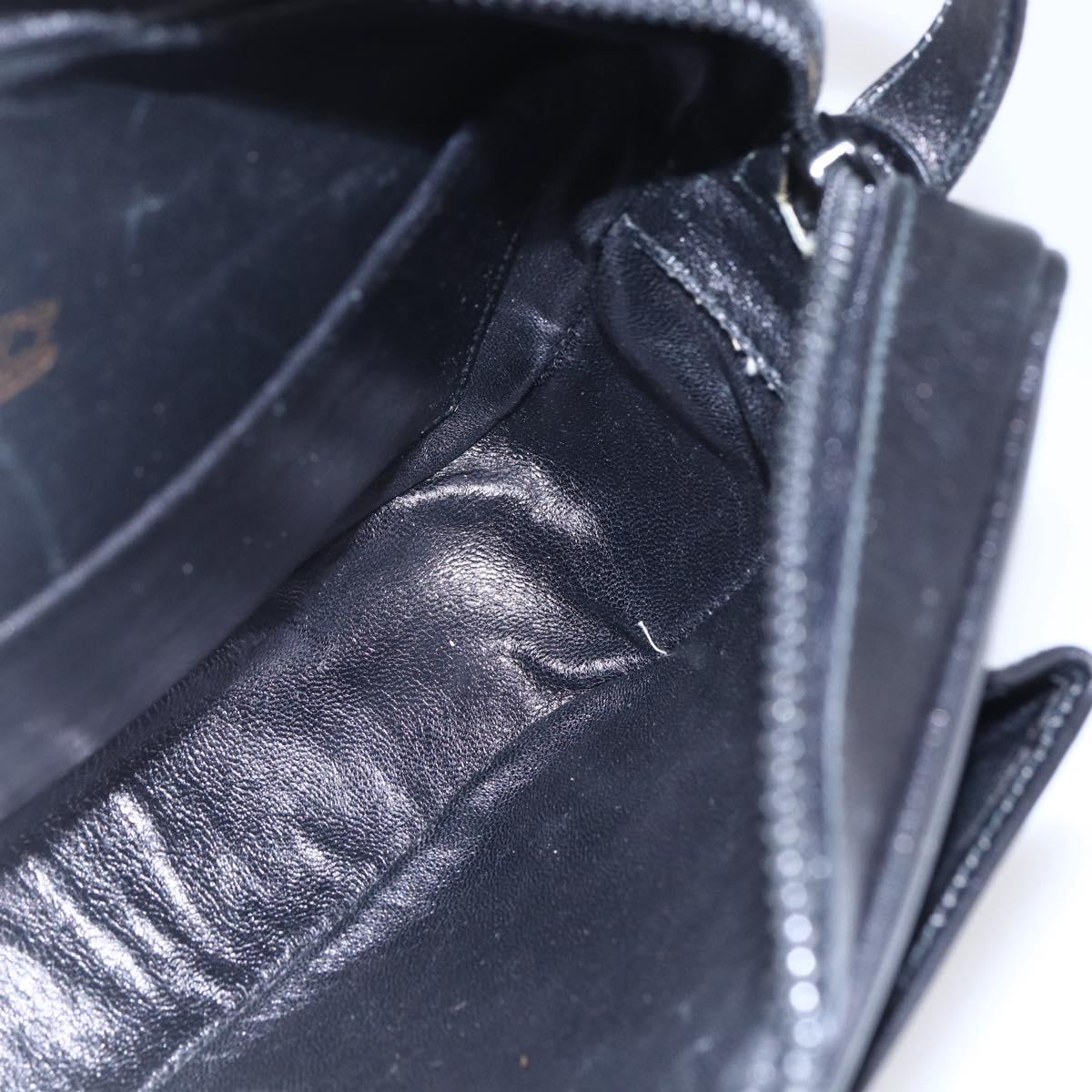 GUCCI Shoulder Bag Leather Black Gold Auth BA7977