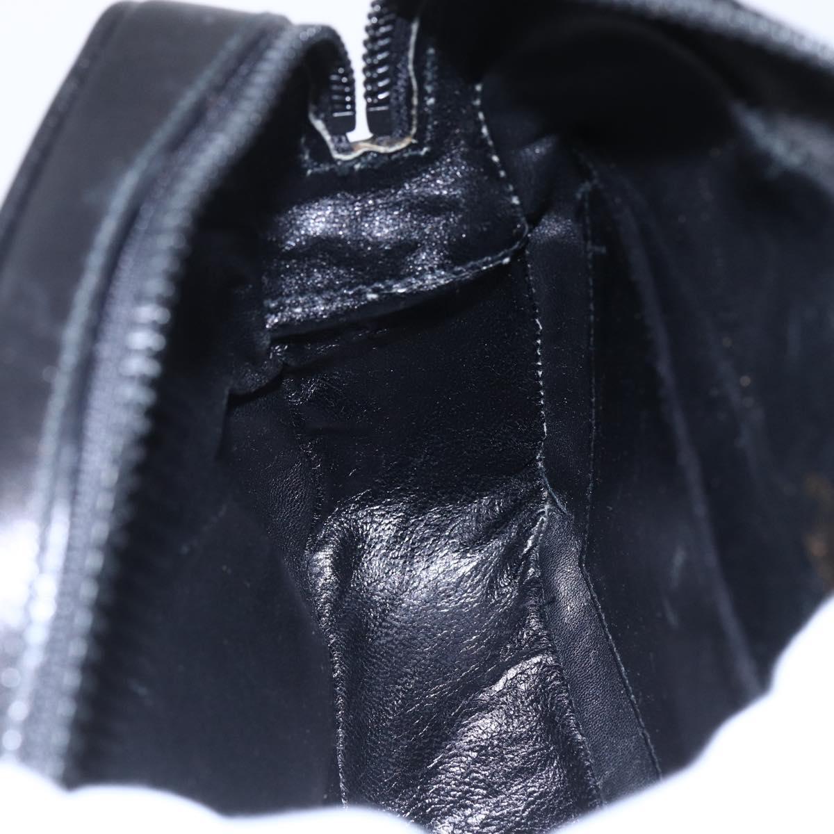 GUCCI Shoulder Bag Leather Black Gold Auth BA7977